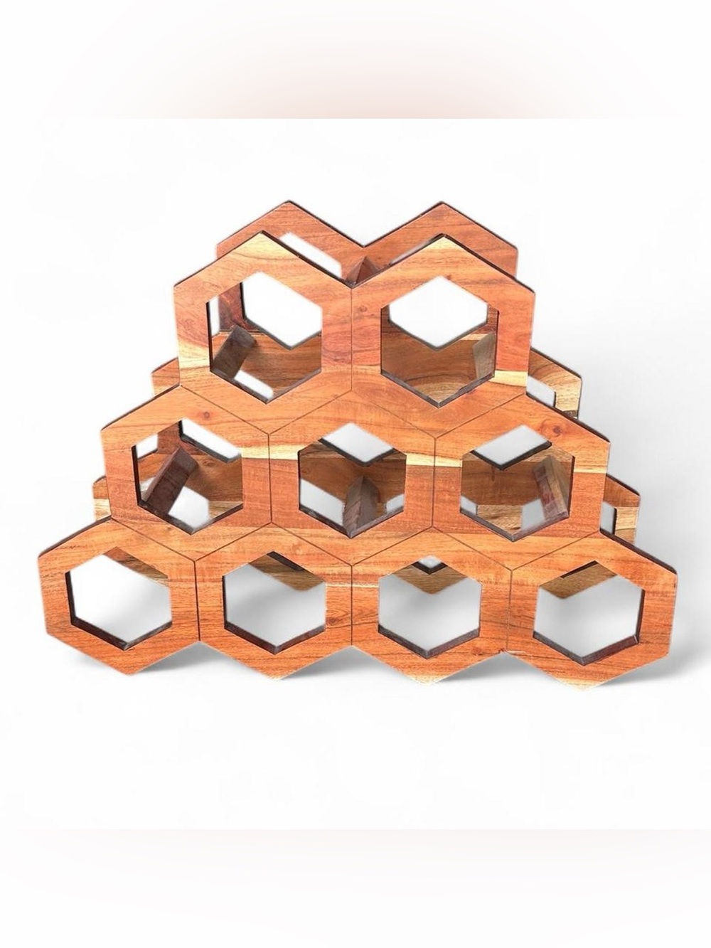 Solid Wood Honeycomb Wine Rack 9 Bottle Holder Hexagon Storage Made India